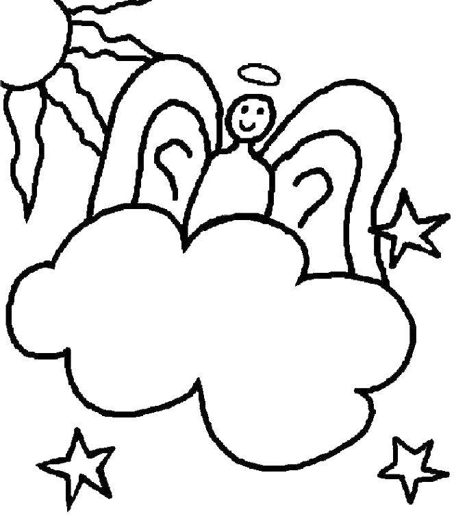Coloring The angel and the cloud. Category coloring. Tags:  angel , cloud, sun.