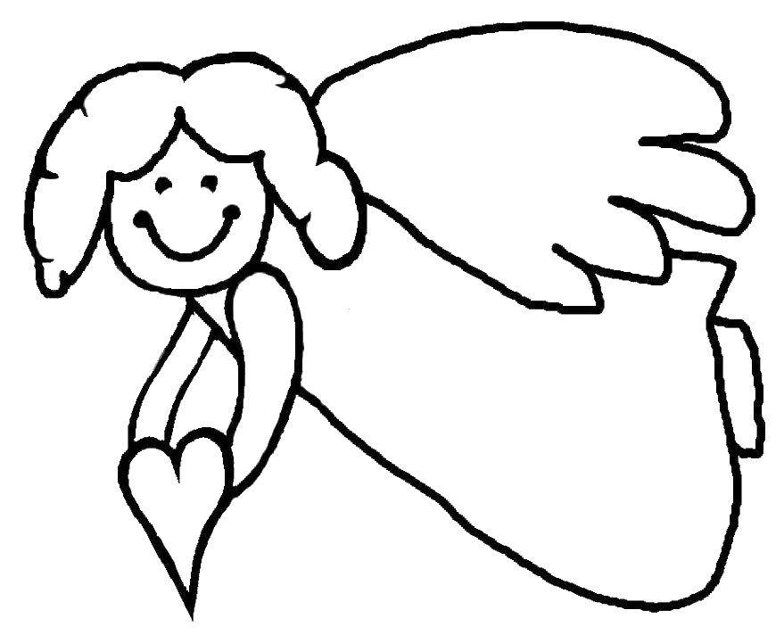 Название: Раскраска Ангелок с сердечком. Категория: раскраски. Теги: ангел, крылья, сердечко.