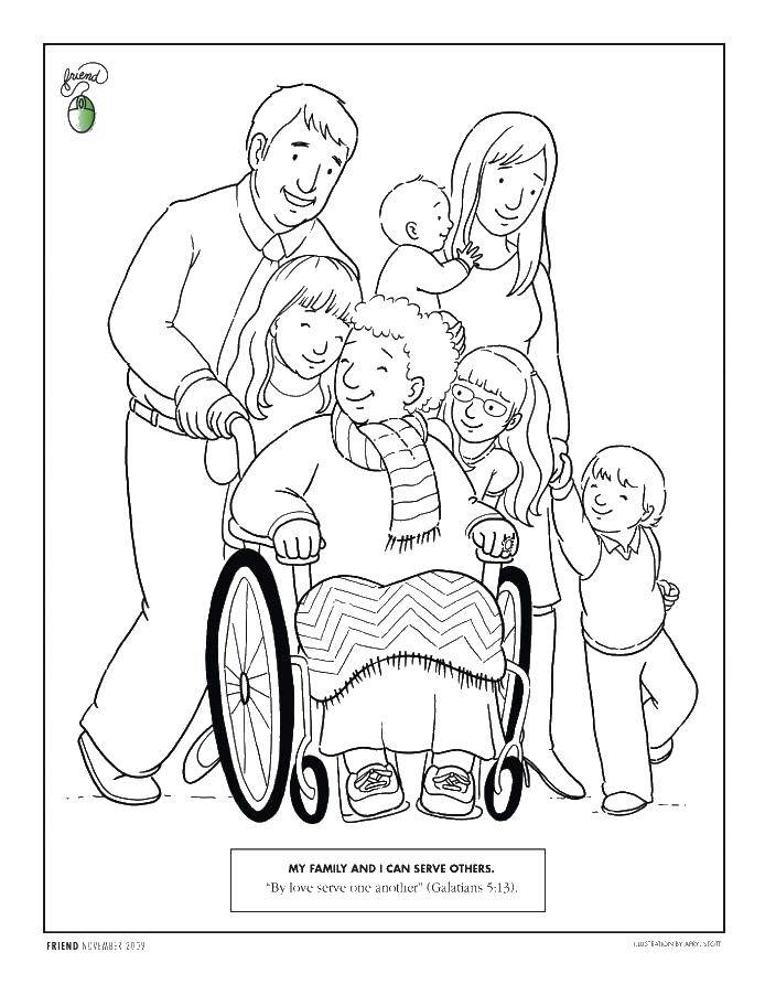 Название: Раскраска Бабушка и ее дети и внуки. Категория: Семья. Теги: семья, бабушка, дети.
