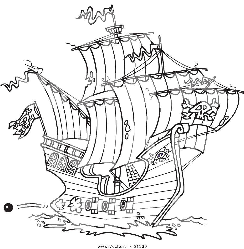 Название: Раскраска Большой пиратский корабль. Категория: Пираты. Теги: пираты, корабли.