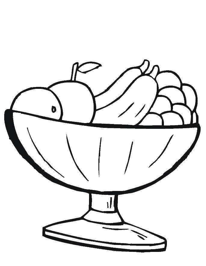 Название: Раскраска Чаша с фруктами. Категория: Фрукты. Теги: фрукты, чаша, яблоки, бананы, виноград.