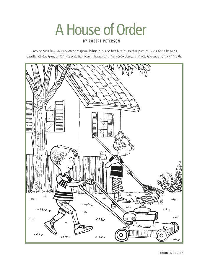 Coloring Children are cleaned in the yard. Category Cleaning . Tags:  boy, girl, rake, yard.