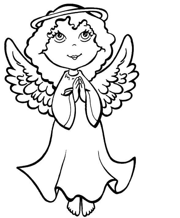 Название: Раскраска Девочка ангелочек. Категория: раскраски. Теги: ангел, крылья, нимб.