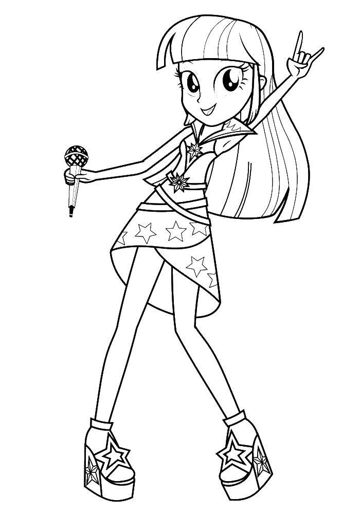 Coloring The girl sings. Category coloring pages for girls. Tags:  girl , song, stage.