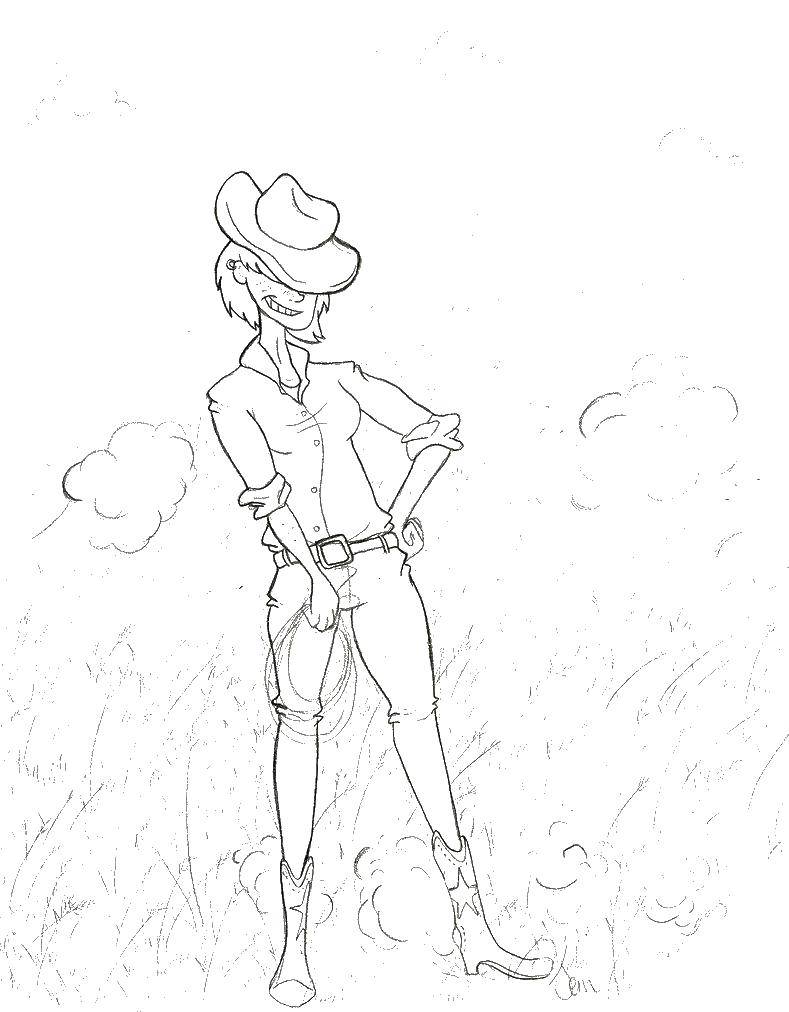 Coloring The girl is a cowgirl. Category people. Tags:  girl, boots, hat.