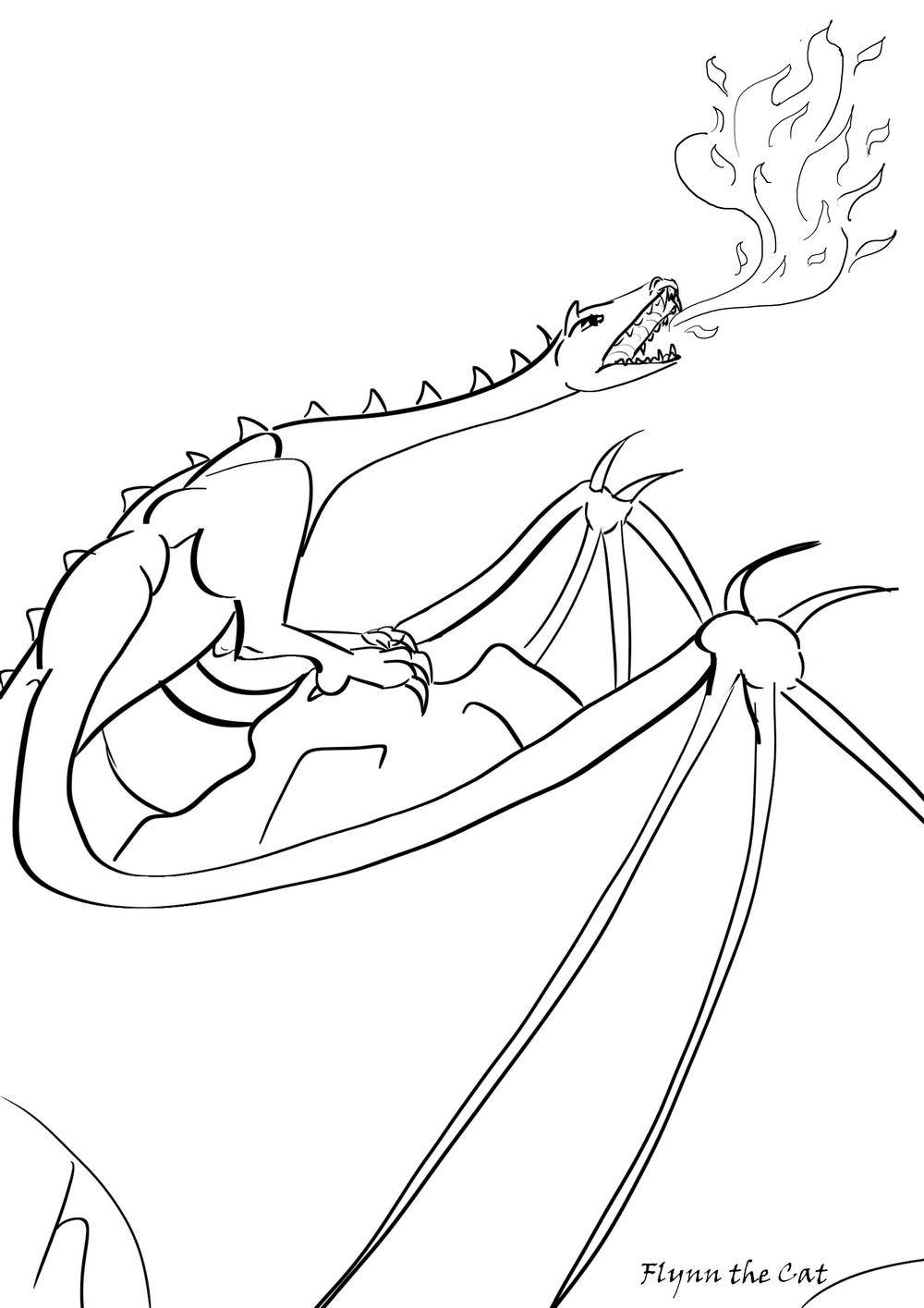 Coloring Dragon and tongues of the flame. Category Fire. Tags:  dragon, wings, fire.