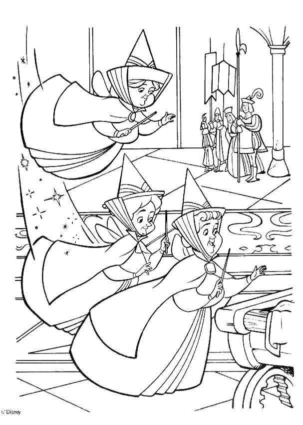 Coloring Fairy godparents. Category Cinderella. Tags:  fairies, wands, godparents.