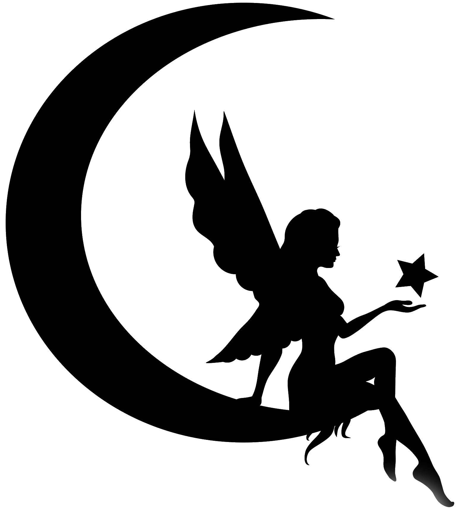 Coloring Fairy on the moon. Category fairies. Tags:  moon fairy, star.