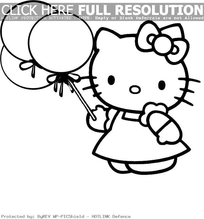 Название: Раскраска Hello kitty с шариками. Категория: Hello Kitty. Теги: Hello Kitty, платье, шарики.