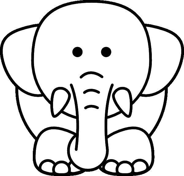 Название: Раскраска Контур слоненка с бивнями. Категория: контуры слона для вырезания. Теги: контру, слоненок, бивни, хобот.