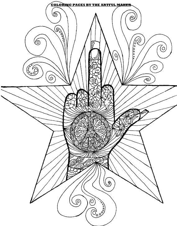 Coloring Hand in the star. Category The contour of the hands and palms to cut. Tags:  the palm, fingers, star.