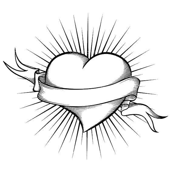 Название: Раскраска Ленточка и сердечки. Категория: Сердечки. Теги: сердце, лента.