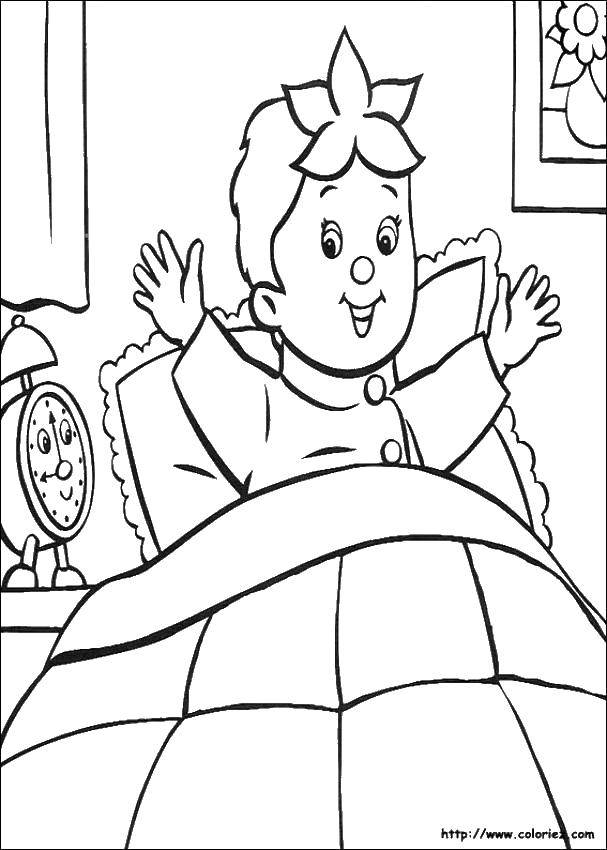 Coloring The boy in bed and an alarm clock. Category Sleep. Tags:  boy, bed, alarm clock.