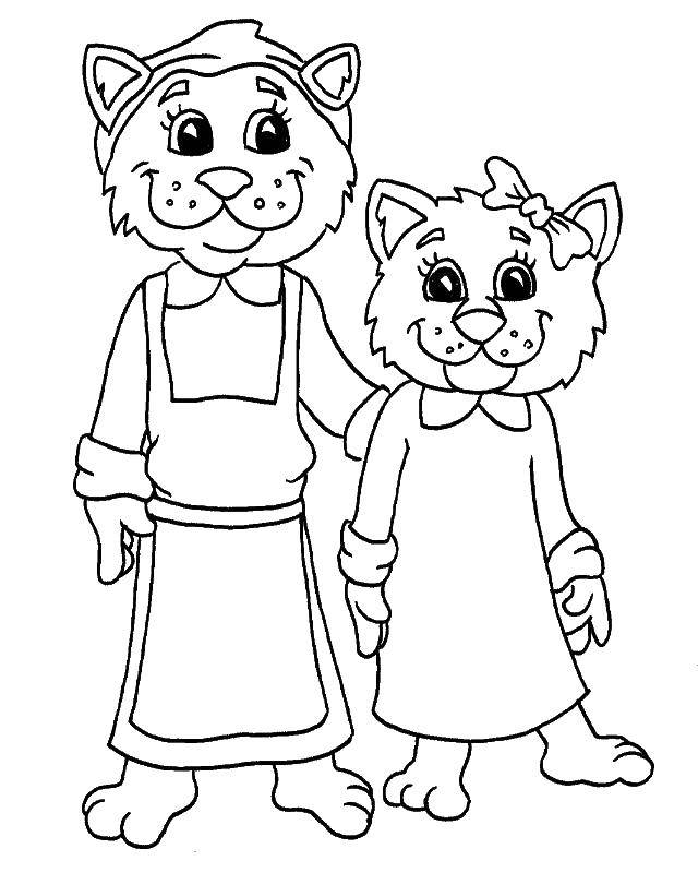 Coloring Mother cat and daughter cat. Category seals. Tags:  cat , cat, mom, dad.