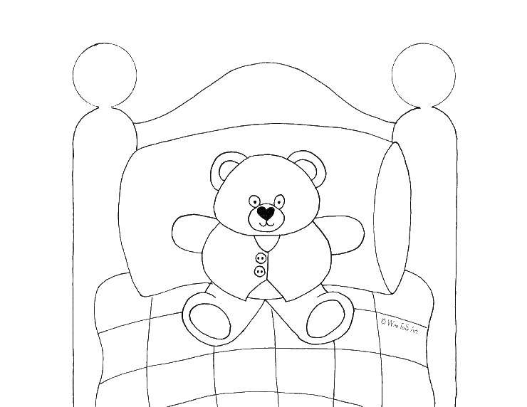 Coloring Bear on the bed. Category toys. Tags:  toys, bear.