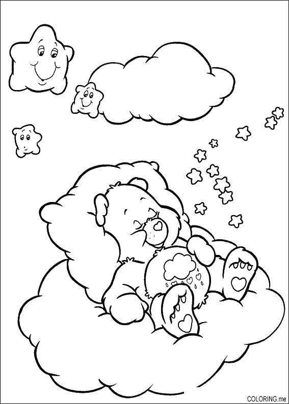 Название: Раскраска Мишка на облаке. Категория: Сон. Теги: мишка, облако, подушка.