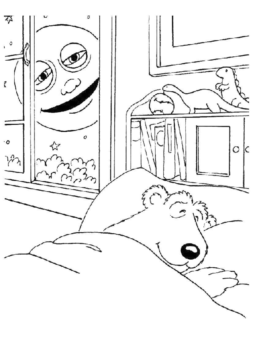 Coloring Bear in the crib. Category Sleep. Tags:  a dream, bear, bears.