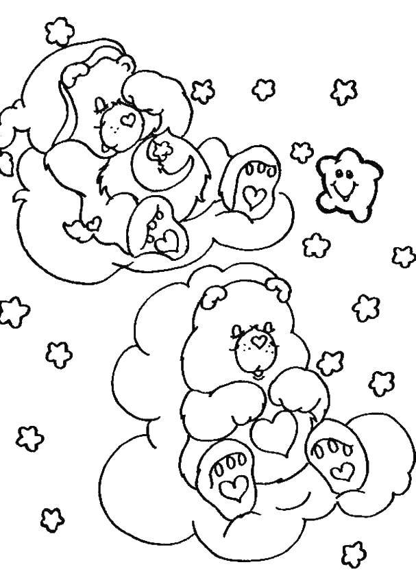 Coloring Bears in the clouds. Category coloring. Tags:  bears, toys, clouds.