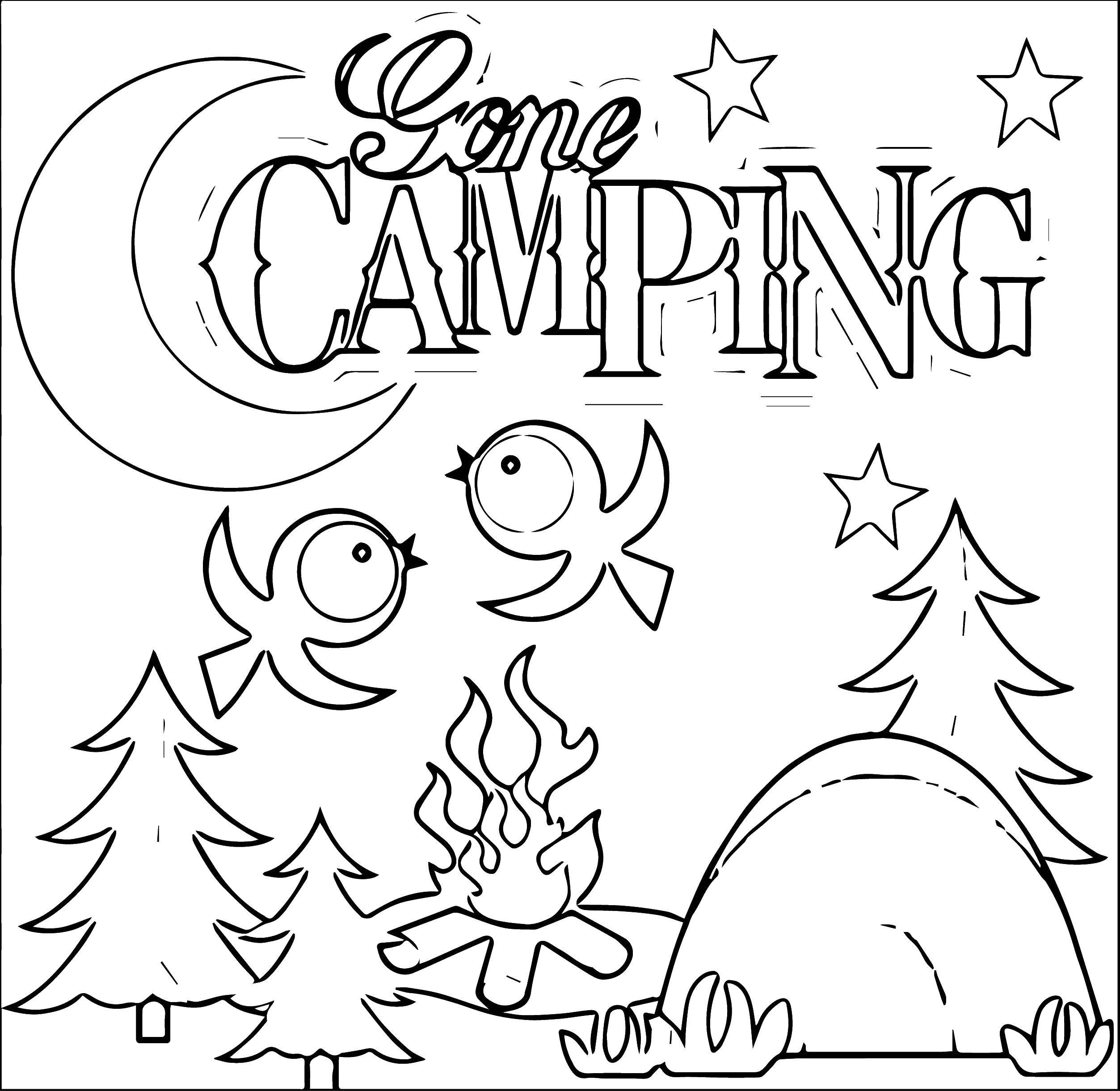 Coloring Tent and poultry. Category Camping. Tags:  tent, trees, fire, birds.