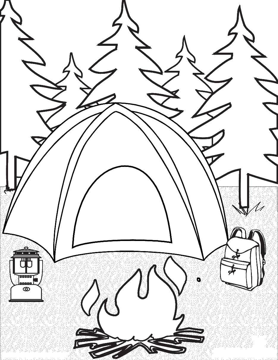 Название: Раскраска Палатка. Категория: Отдых на природе. Теги: отдых, природа, палатка, костепр.
