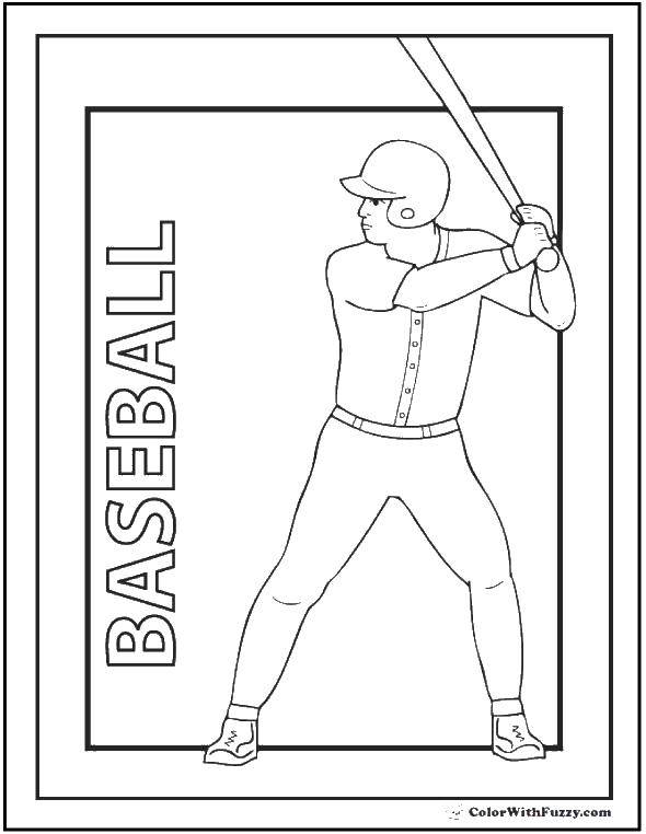 Название: Раскраска Парень играет в бейсбол. Категория: спорт. Теги: парень, кепка, бита.