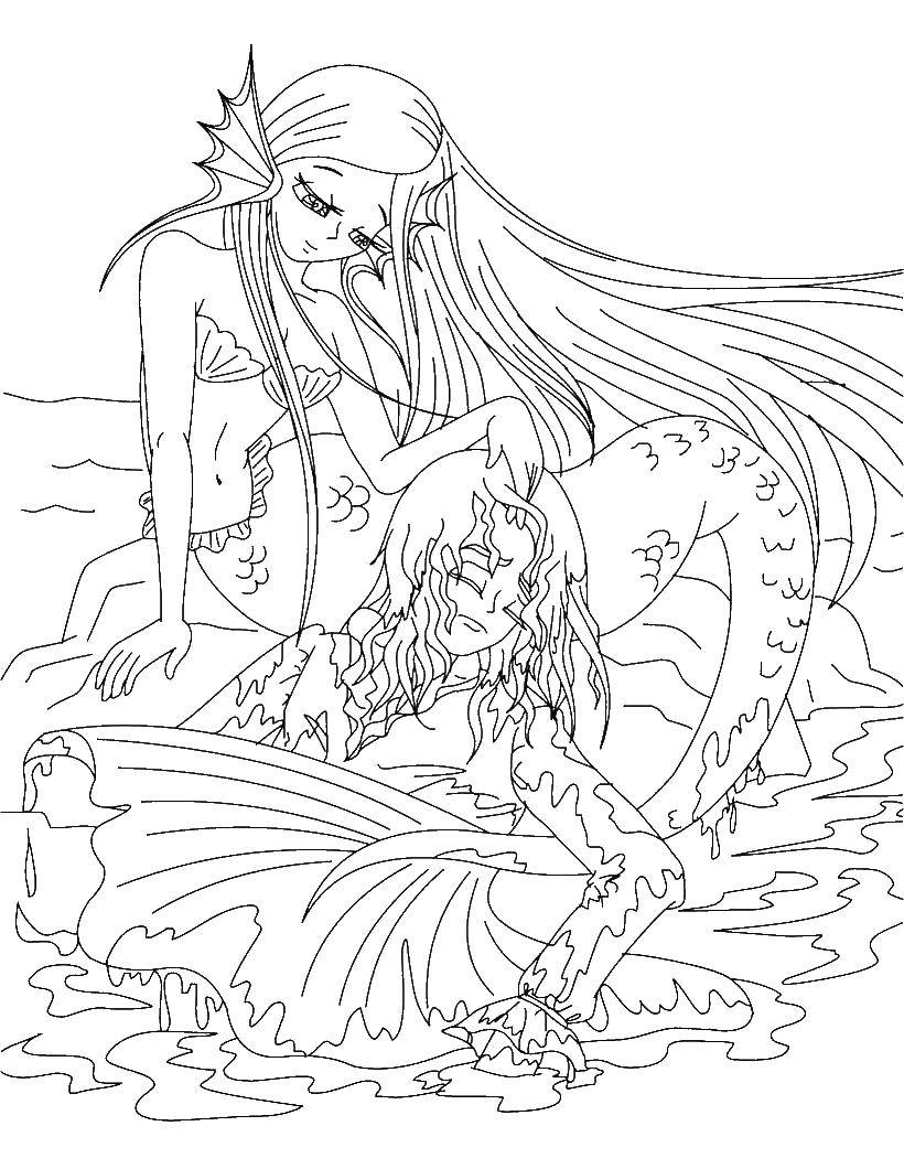 Coloring Lovely mermaid. Category coloring pages for girls. Tags:  mermaid, girl, sea, siren.