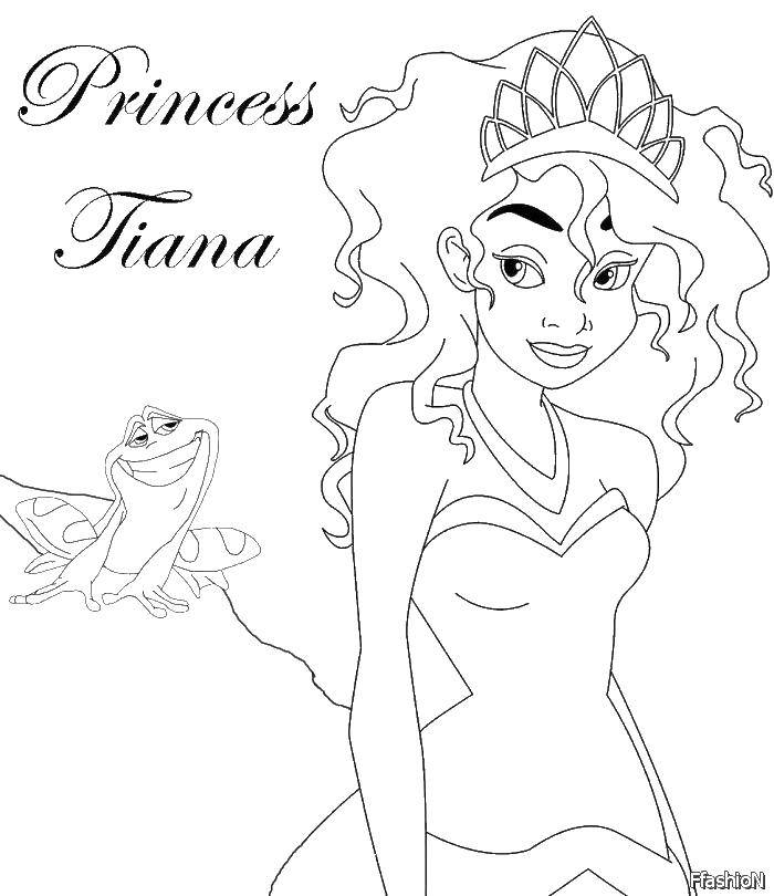 Название: Раскраска Принцесса тиана и лягушка. Категория: принцесса. Теги: принцесса, лягушка, корона.