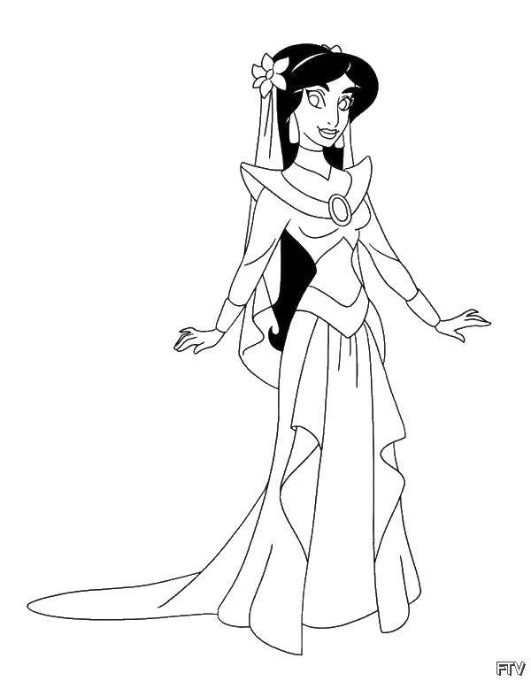 Coloring Princess Jasmine in a dress. Category Princess. Tags:  Princess Jasmine dress.