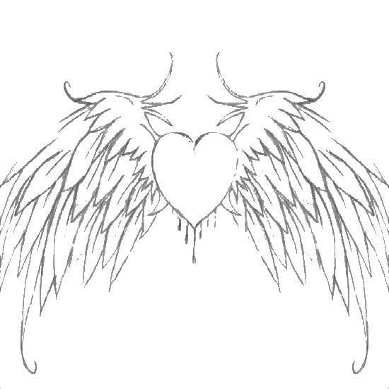 Название: Раскраска Сердечко с крыльями. Категория: раскраски. Теги: крылья, сердце.