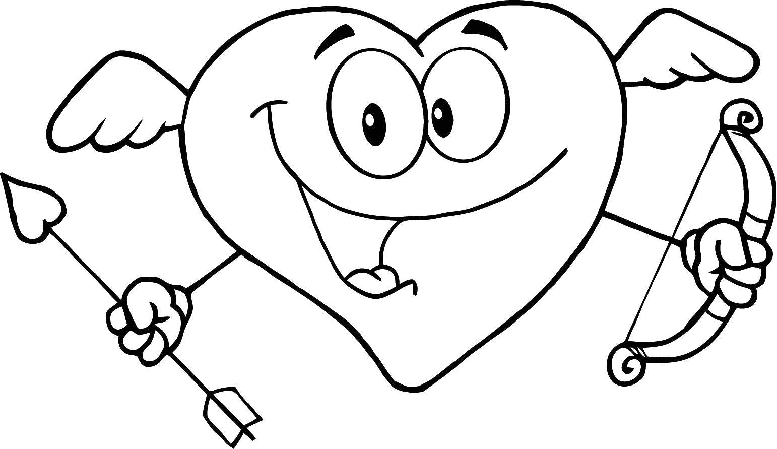 Название: Раскраска Сердце с луком. Категория: Сердечки. Теги: сердчце, стрела, лук.