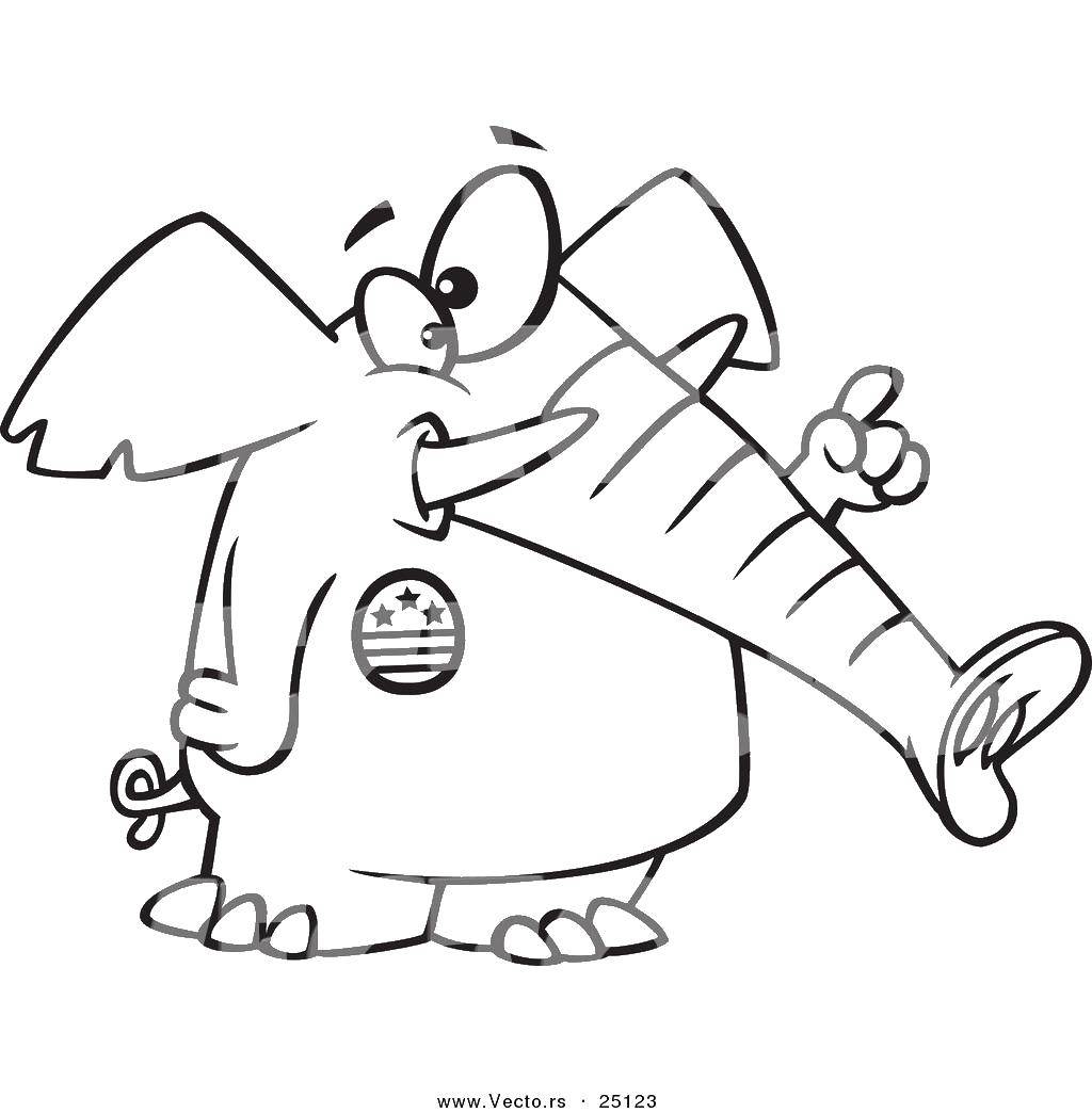 Название: Раскраска Слоник со значком. Категория: мультики. Теги: слоник, хобот, бивни, значок.