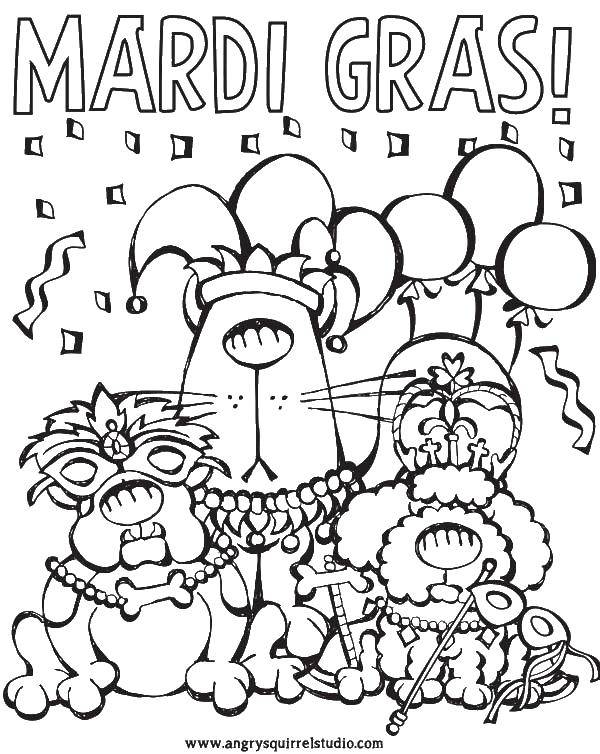 Coloring Dogs and Mardi Gras. Category dogs. Tags:  dogs, Mardi Gras beads.