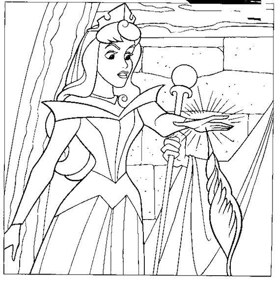 Coloring Sleeping beauty and the needle. Category Princess. Tags:  Princess Aurora, needle.
