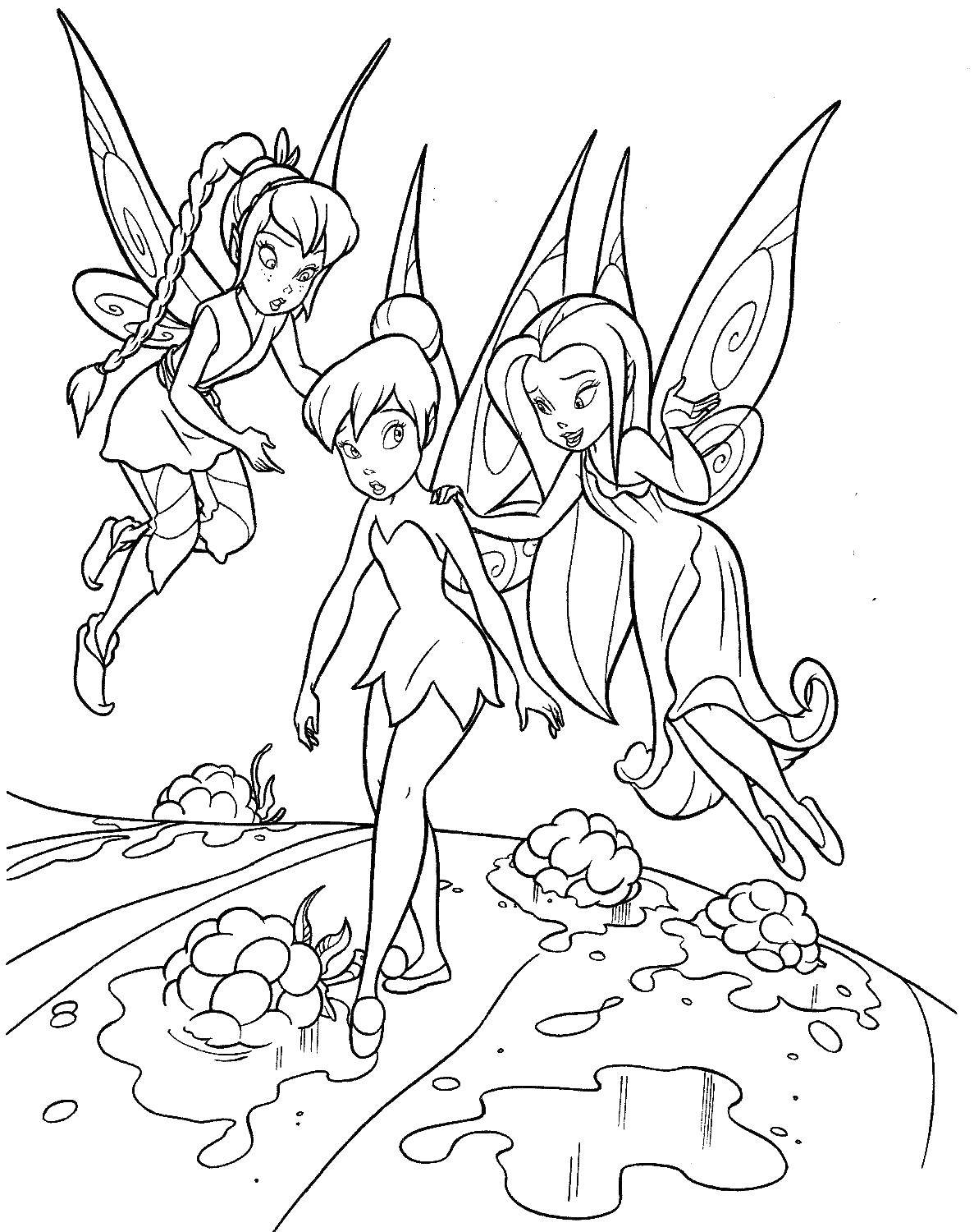 Coloring The three good fairies. Category fairies. Tags:  fairies , wings, girl.