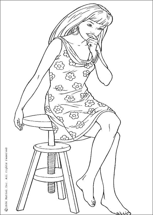 Coloring The woman on the chair. Category people. Tags:  woman, chair, dress.