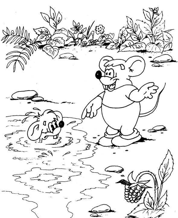 Название: Раскраска Мыши из мультфильма про кота Леопольда упали в пруд. Категория: домашние животные. Теги: .