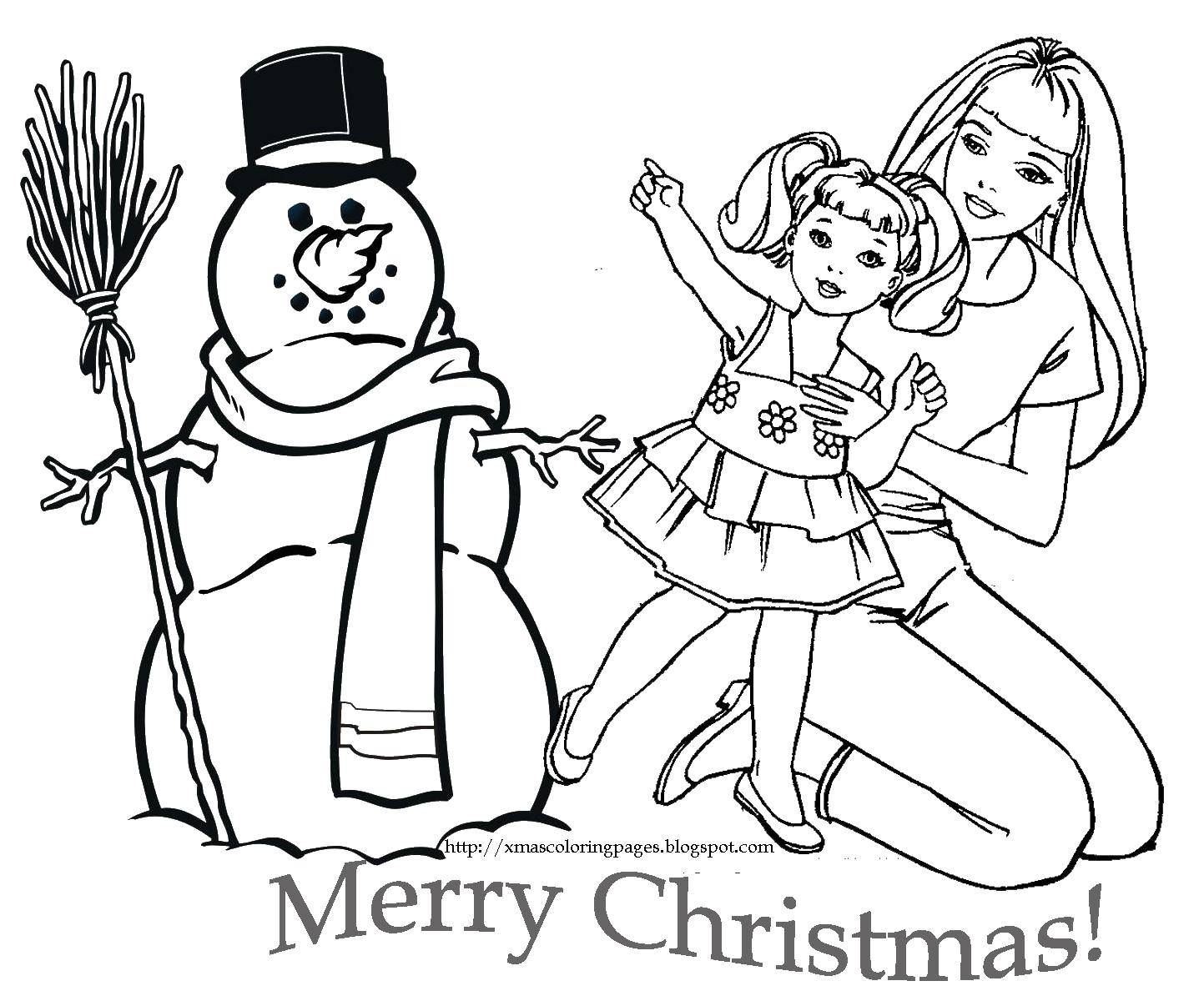Раскраска Барби и снеговик Скачать ,барби, рождество, снеговик,.  Распечатать 