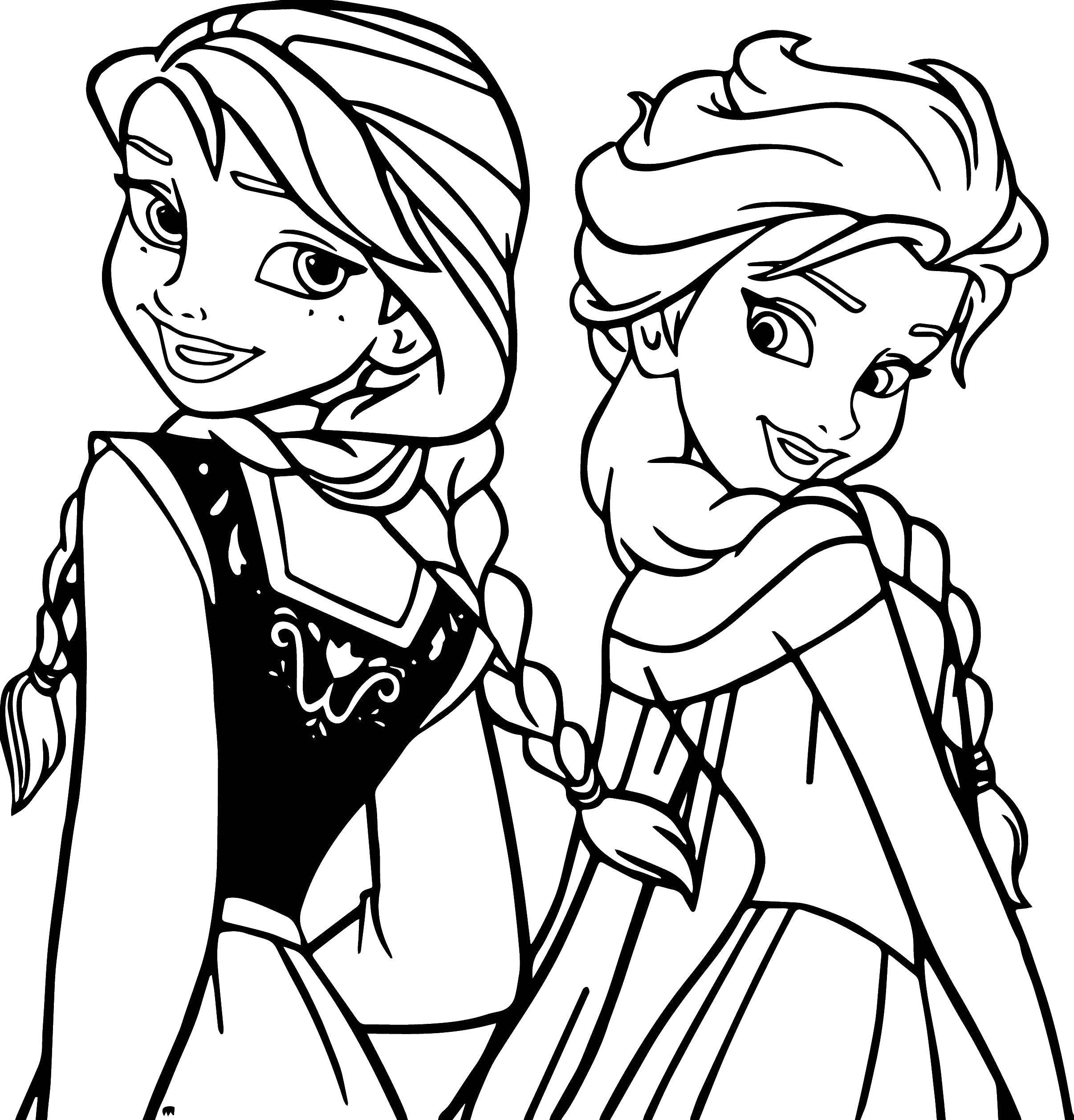 Coloring Anna and sister Elsa. Category Disney cartoons. Tags:  Disney, Elsa, frozen, Princess.