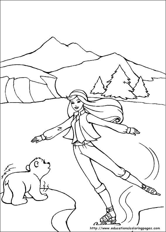 Coloring Barbie ice skater with white bear. Category Barbie . Tags:  Barbie , skates.
