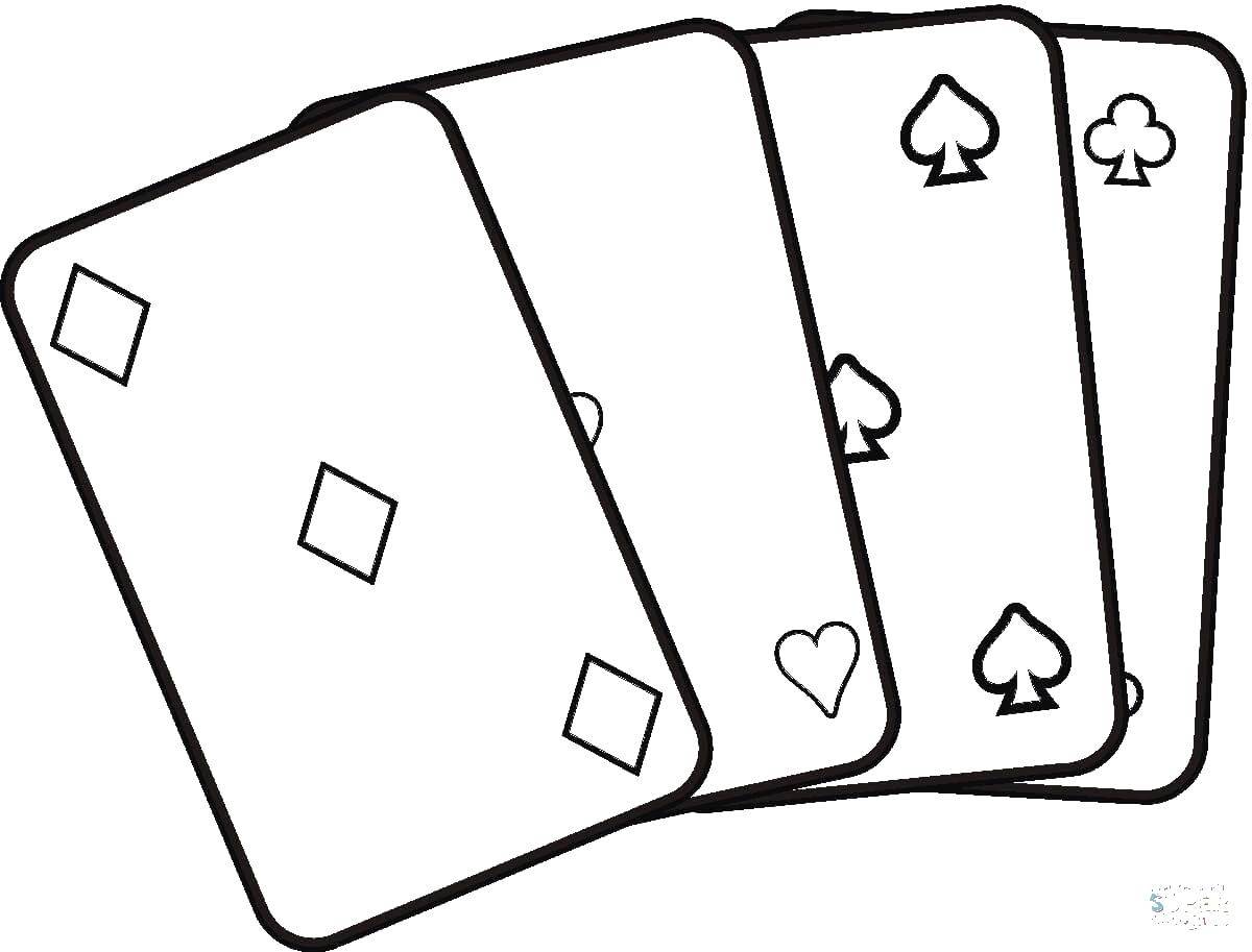 Coloring Four cards. Category games. Tags:  map, peaks, clubs, tambourines.