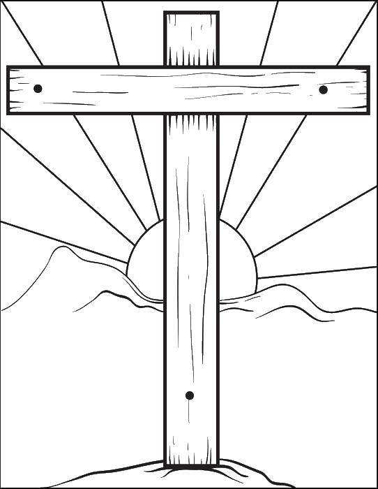 Coloring Wooden cross and sun. Category Cross. Tags:  cross, sun.