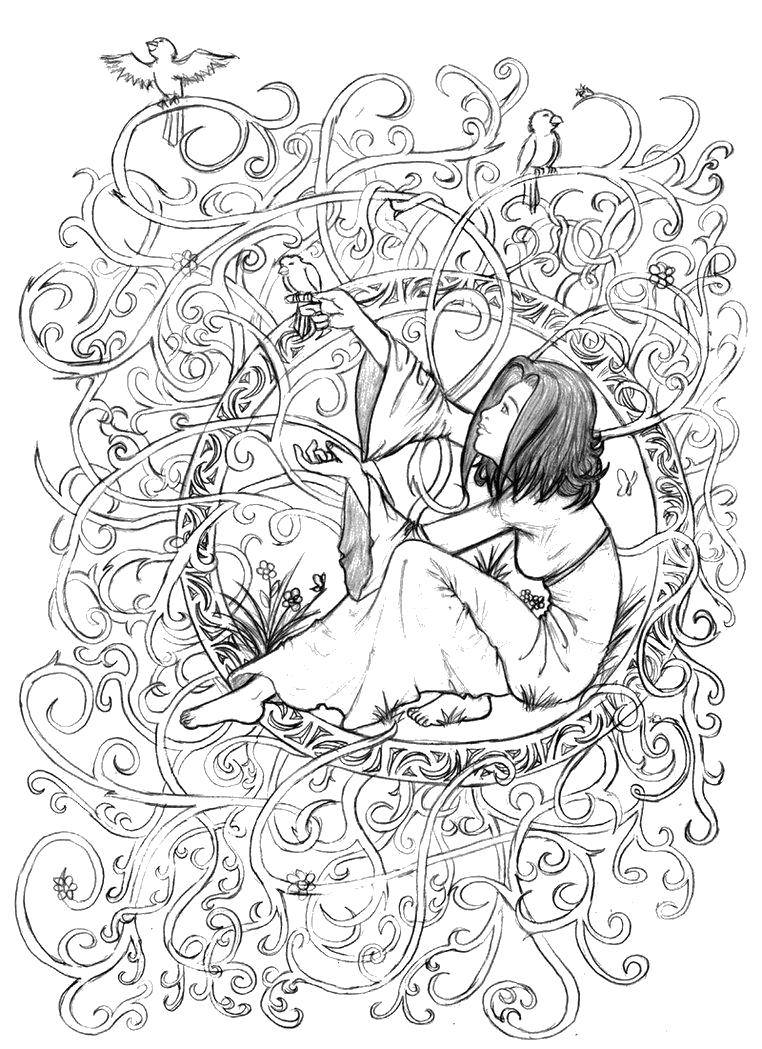 Coloring Girl and patterns. Category Fantasy. Tags:  fantasy, girl, patterns.