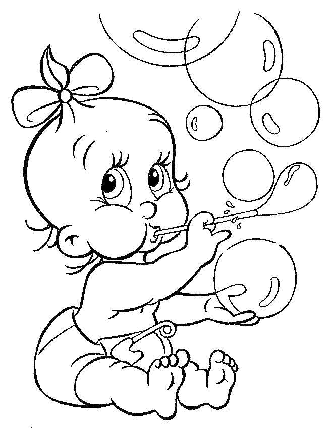Название: Раскраска Девочка надувает пузыри. Категория: дети. Теги: дети, девочка, пузыри, малыши.