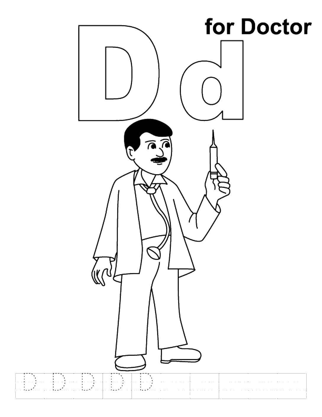Coloring The doctor and the syringe. Category Medical coloring pages. Tags:  doctor , syringe, stethoscope.