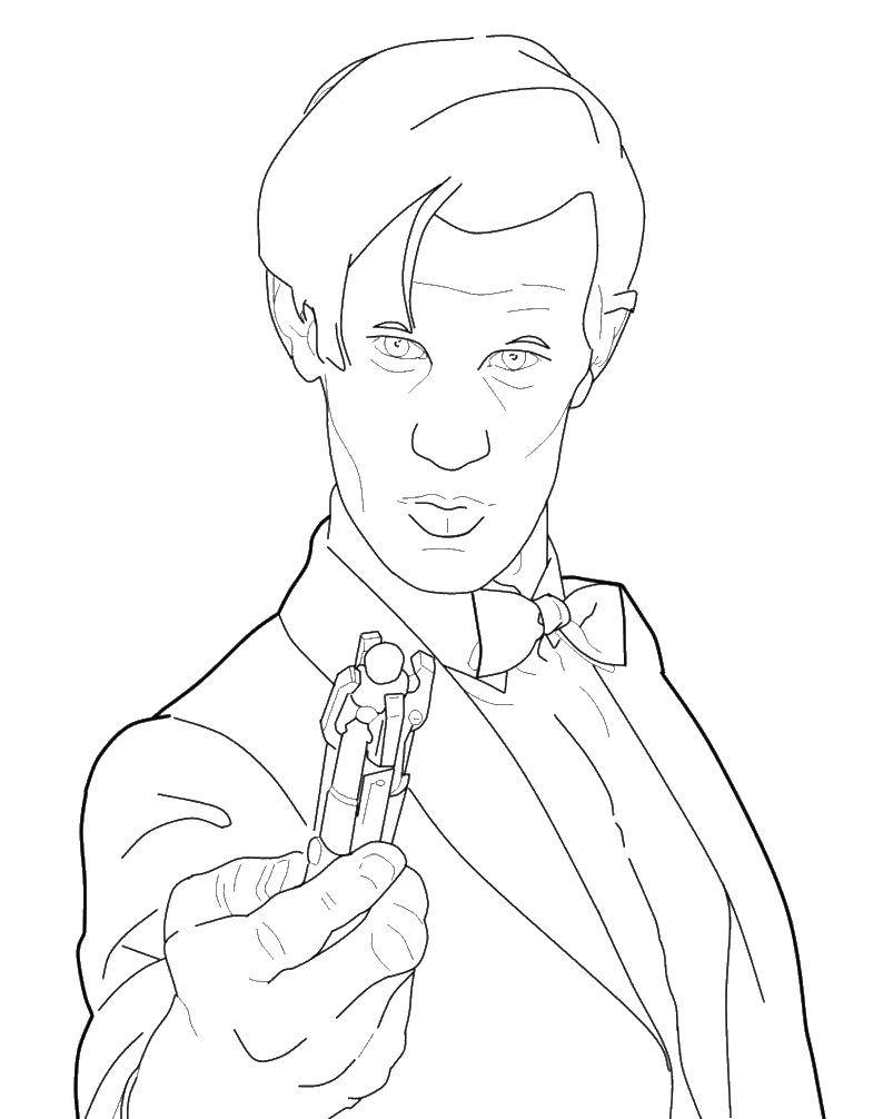 Coloring Doctor who and the handle. Category Medical coloring pages. Tags:  doctor who, pen, butterfly.