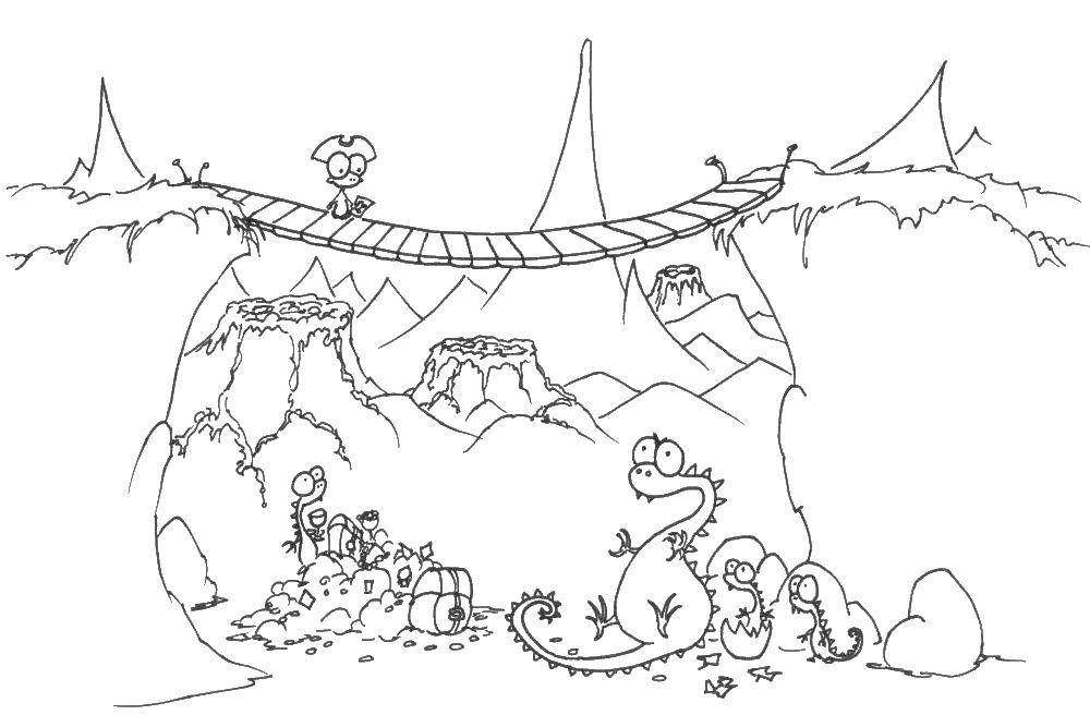 Coloring Dragons under the bridge. Category Fantasy. Tags:  Magic create.