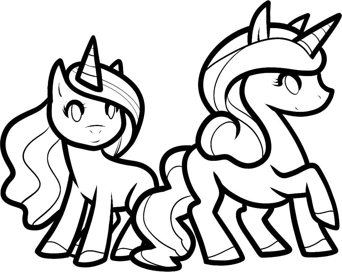 Coloring Two small unicorn. Category coloring. Tags:  unicorn, hair.