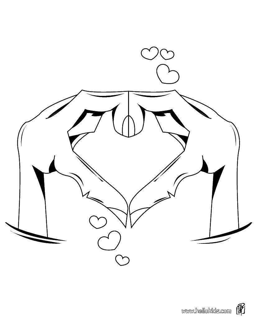 Coloring Two hands and heart. Category The contour of the hands and palms to cut. Tags:  hands, heart.