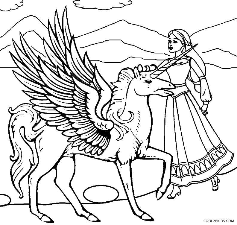 Coloring Unicorn and Princess. Category coloring. Tags:  the Pegasi, the unicorn Princess.