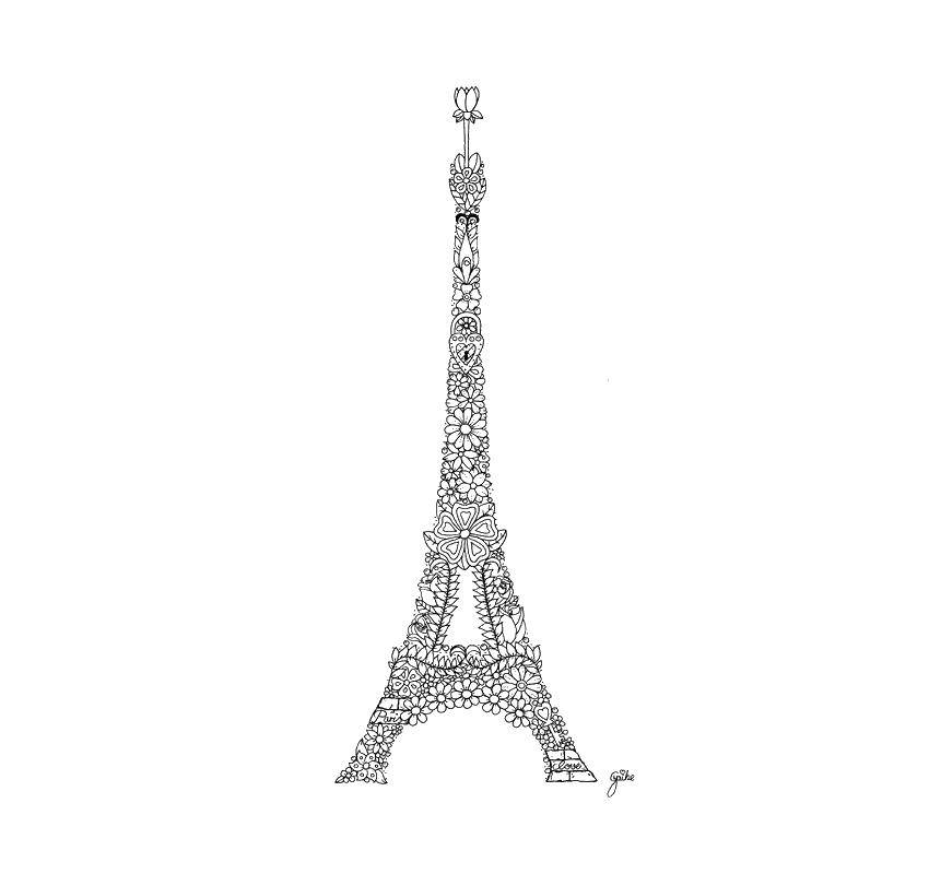 Coloring Eiffel tower from flowers. Category coloring antistress. Tags:  Bathroom with shower.